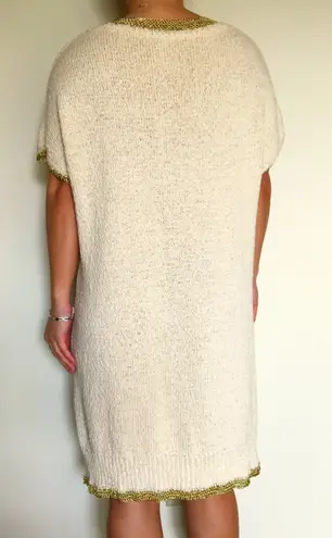 Raquel Allegra women’s Metallic open knit-trimmed distressed sweater dress XS S