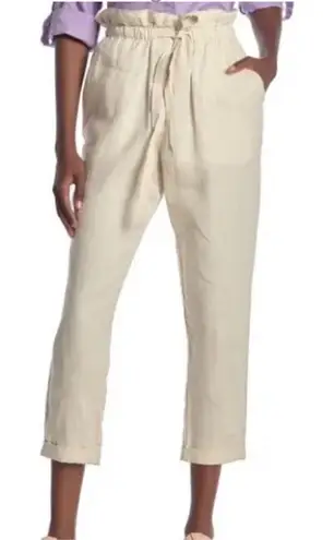 Donna Karan Womens Paperbag Waist Cuffed Linen Pants Morning Dew Medium NWT