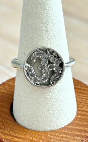 Sterling Silver 925 Om Symbol Ring Cz Paved Round Statement Ring Size 6.5