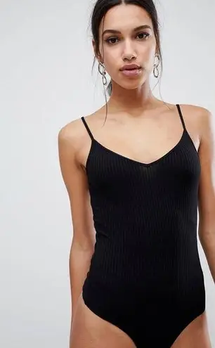 American Eagle Cami Bodysuit in Fancy Rib in Black