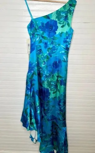 Eliza J Women's Floral One Shoulder Ruffle Cocktail Dress Blue Size 8 tiny flaw