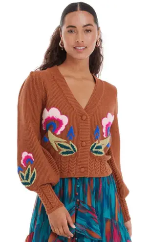 Allison New York NATALIA CARDIGAN front button knit floral size extra small NWOT Orange