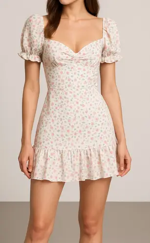 Kiss the Sky Floral Puff Sleeve Lace-Up Mini Dress