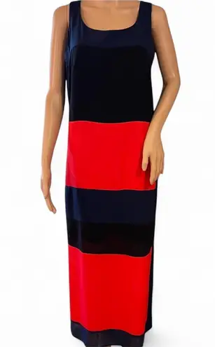Belle Badgley Mischka Navy, Red & Black Colorblock Sheath Dress Sz 4 Sleeveless