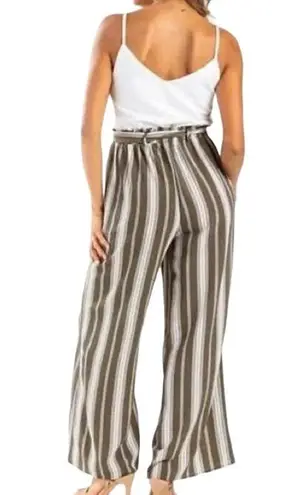 Jun & Ivy NWT ~ FRANCESCA'S  Green & White Striped Tie Waist Jumpsuit ~ MEDIUM