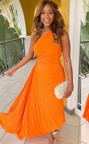 ALC Frank A.L.C. Delfina Plisse Satin Pleated Cutout Dress Citrus maxi dress NWT