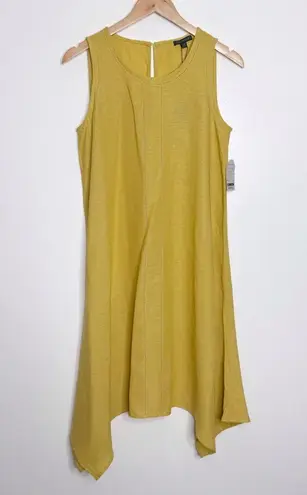 For Cynthia NWT Linen Viscose Asymmetrical Yellow Sleeveless Dress Size Small