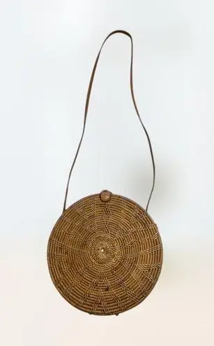 Street Level Boho One of a Kind Round Rattan Bag with leather strap - like new