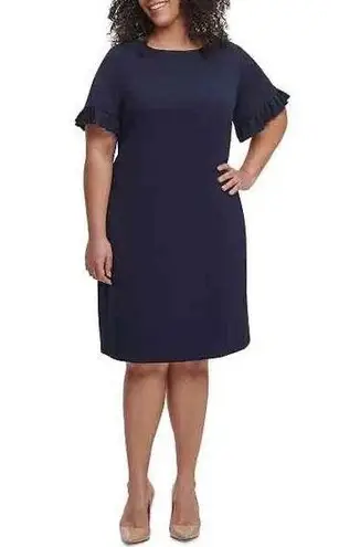 Tommy Hilfiger NWT  Womens Navy Stretch Ruffled Scuba Crepe Dress Size Plus 16W