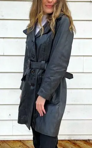 Vintage 90s Black Leather Trench Coat