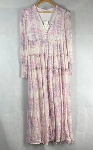 Rococo Sand Etre Metallic Long Sleeve Maxi Dress Pink Multi size Small Purple