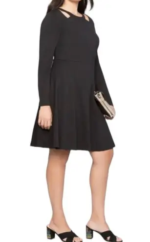 Eloquii NWT Knee Length Open Shoulder Long Sleeve A Line Dress Black Size 16