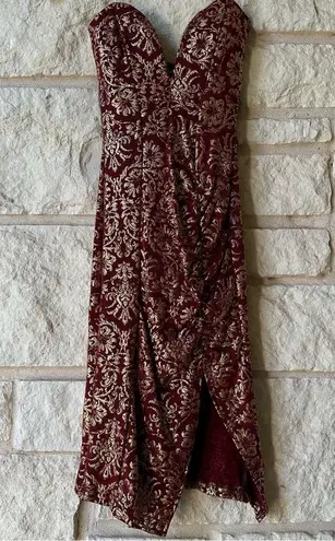 Maude Sweetheart Red Jacquard Midi Dress