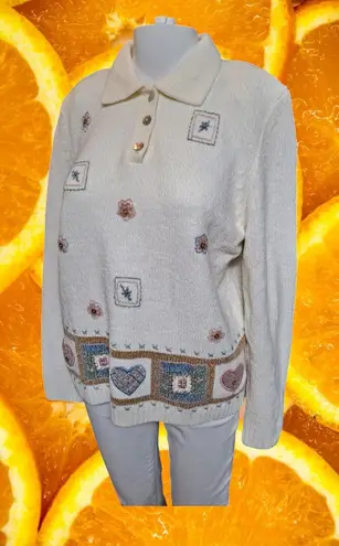 Alfred Dunner Embroidered Floral Heart Pullover Sweater Petite Size PM - Image 1