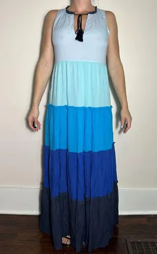 ALLISON NEW YORK Simone Tiered Maxi Dress Ombre Blue Size Small
