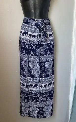 Navy and White elephant print Pencil wrap Maxi Skirt for Casual Wear Black Size undefined