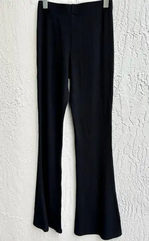 Sans Souci NEW $425 Sans Faff High Rise Ribbed Knit Pull On Flared Pants Black Women Small