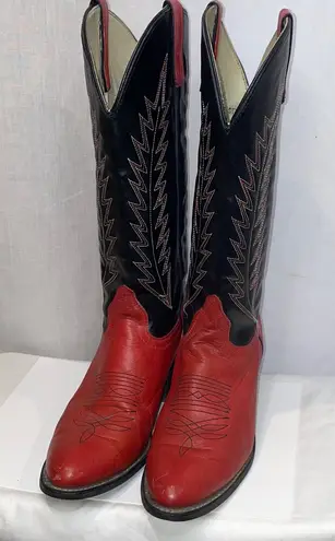 Texas Brand Womens Cowboy Western Boots Black Red Leather Made In USA Size 7