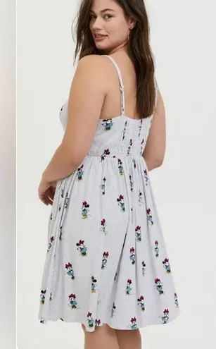 Her Universe Disney Retro Minnie Mouse Bow Front Grey Stripe Dress - siz…