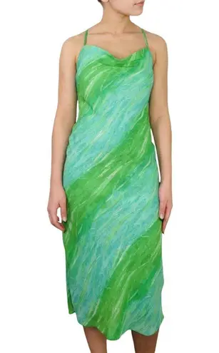 Shoulder Y2k Green & Blue Swirly Dress Babydoll Cami Midi Dress Small Medium
