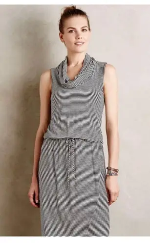 Dolan Left Coast Dress Black White Stripe Knit Cowlknit Midi cowl neck Sleeveles Black