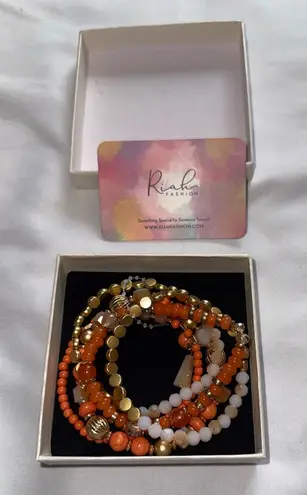 Riah Fashion Orange and Gold Beaded Bracelet Set