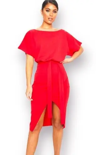 Pretty Little Thing Wrap Front Red Flutter Kimono Sleeve Midi Dress Size 8 NWT