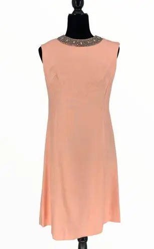60’s Vintage 2 Piece Peach Sleeveless Rhinestone Beaded Collar Dress and Jacket Size M