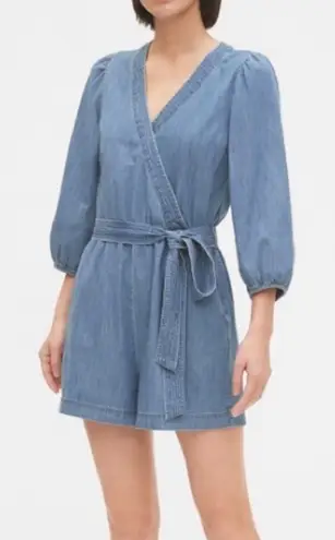Gap  WOMENS BLUE DENIM CHAMBRAY ROMPER LONG SLEEVE 4/SMALL - Image 1