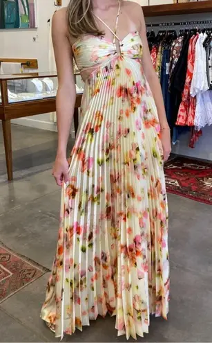 ALC Frank NEW A.L.C. Moira Floral Satin Pleated Halter Cutout Maxi Dress sz 10