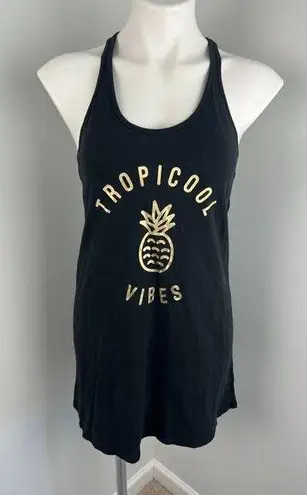 Miken Swim "Tropicool Vibes" Black Gold Pineapple Pullover Swim Cover Up Medium