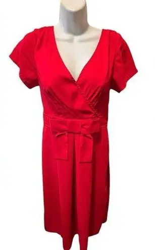 Eshakti Custom Red Wrap Dress Sz 6 Short Sleeve Bow Accent Lined