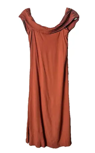 Sancia Midi Dress Medium Rust Mariana Off Shoulder Boho Silhouette Crepe Autumn Orange