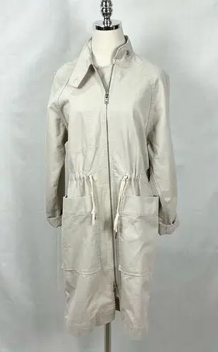 Baldwin Long Utility Jacket in Stone Ladies Sz XS Khaki Neutral Coat Cotton