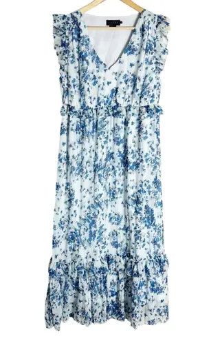 Hatch Luna Blue White Floral Print Ruffled V