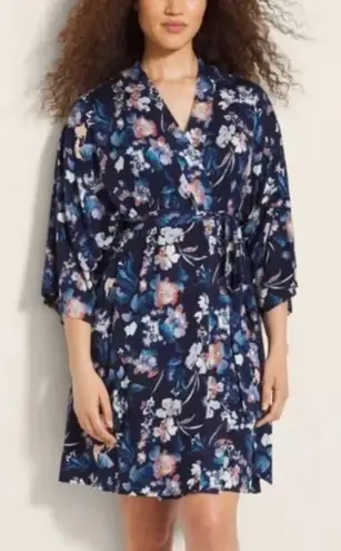 Soma Cool Nights Short Robe in Phantom Floral Navy Women's Size S/M