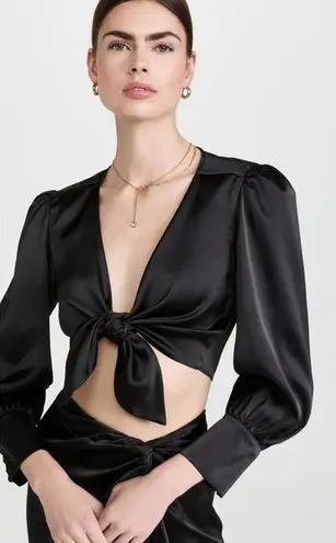 WAYF New black satin tie front top
