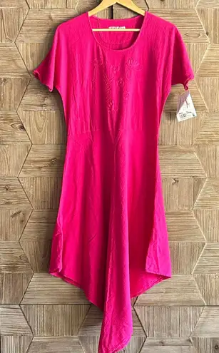 NWT Manta Del Lago Womens Midi Dress Hot Pink Sz Medium Pointed Hem Cottagecore