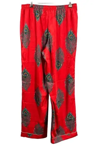 Their Nibs Red Peacock Feather Satin Pajama Set Button Top & Pants
