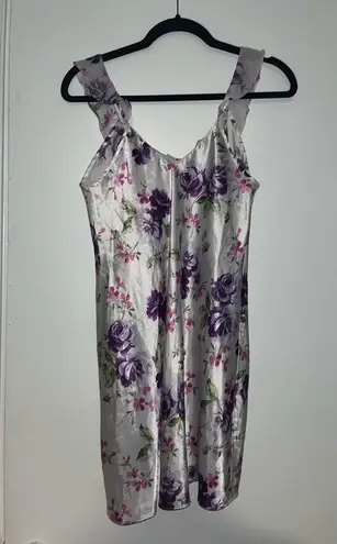 Morgan Taylor Vintage Floral Satin Nightgown | Size S | Ruffle Strap Sleeveless Slip Dress