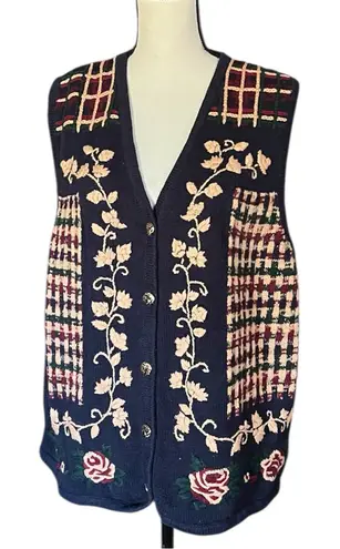 Vintage Embroidered Dark Navy Button Front Vest. SZ. 1X