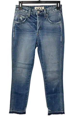 AMO Babe Rosebowl Jeans Women's Size 26 High Rise Distressed Cropped Denim Blue