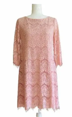Jessica Howard Dress Blush Pink Lace 3/4 Sleeve Lined Sheath Party Size 8P