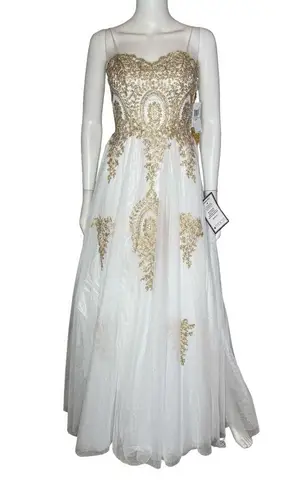 Say Yes Juniors' Strapless Embellished Ballgown Ivory Sz 1/2 White