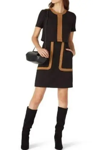 TOCCIN Black & Tan Faux Suede Stretch Hourglass Sheath Mini Dress Size 10