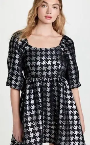 Moon River Square Neck Puffed Sleeve Houndstooth Jaquard Mini Dress Size Small