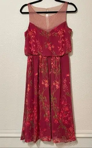 Marchesa Notte Red Floral Flowy Dress Casual Womens 2 Sleeveless Embroidered