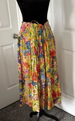 Royal Silk Vintage Floral Maxi Skirt Yellow Size undefined