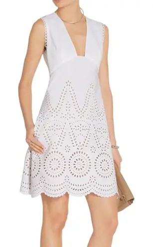 Stella McCartney Aline Broderie Anglaise V-Neck Mini Dress Sz IT 44