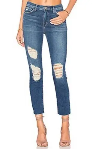 L'Agence  Women's Marcelle Slim Fit Jeans Authentique Distressed Denim Raw Hem 26